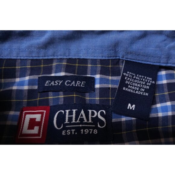 Chaps Easy Care Medium Blue Plaid Long Sleeve Button Down Embroidered Logo Shirt - Picture 11 of 11
